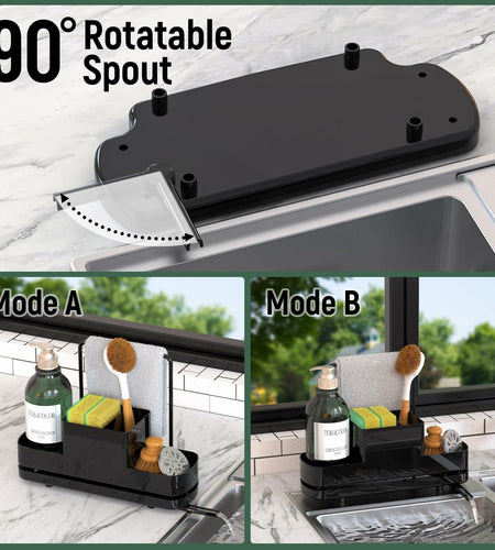 FUNKYLEE Kitchen Sink Sponge Holder Caddy with Brush Holder & Soap Dispenser