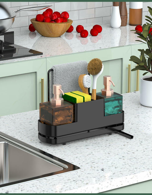 Load image into Gallery viewer, FUNKYLEE Kitchen Sink Sponge Holder Caddy with Brush Holder &amp; Soap Dispenser
