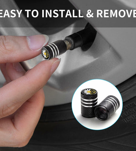JIASWTHM Tire Valve Stem Caps Black 4 Pack Anodized Aluminum Universal