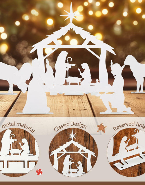 Load image into Gallery viewer, MorningRo White Metal Christmas Nativity Set 3 Pc Indoor Rustic Decor
