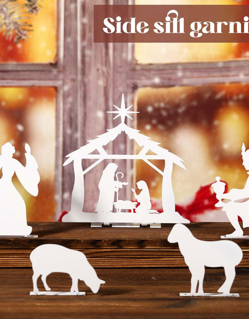 Load image into Gallery viewer, MorningRo White Metal Christmas Nativity Set 3 Pc Indoor Rustic Decor
