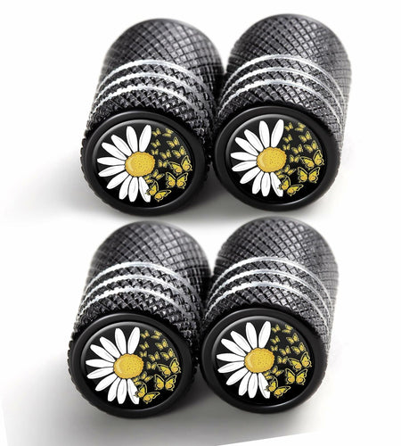 JIASWTHM Tire Valve Stem Caps Black 4 Pack Anodized Aluminum Universal