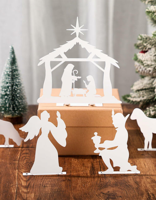 Load image into Gallery viewer, MorningRo White Metal Christmas Nativity Set 3 Pc Indoor Rustic Decor
