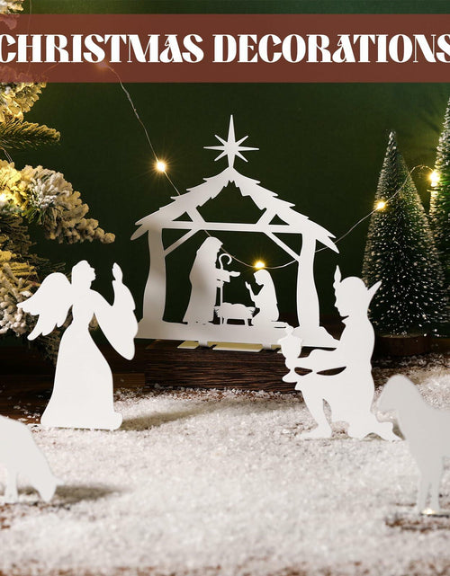 Load image into Gallery viewer, MorningRo White Metal Christmas Nativity Set 3 Pc Indoor Rustic Decor
