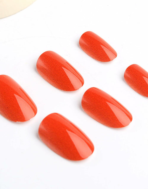 Load image into Gallery viewer, Fall Press On Nails 24Pc Short Square Pumpkin Plaid Design Stick Glue
