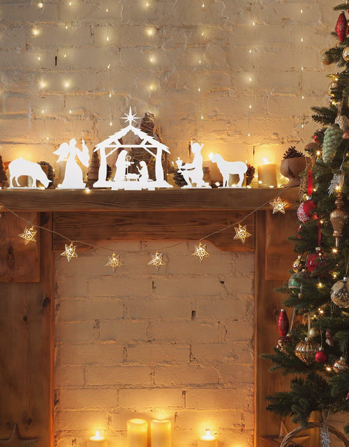 Load image into Gallery viewer, MorningRo White Metal Christmas Nativity Set 3 Pc Indoor Rustic Decor
