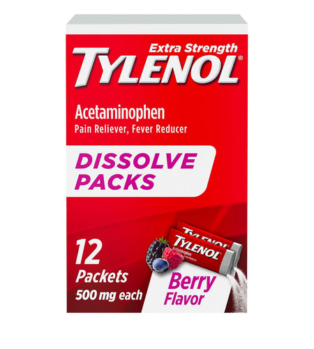 BB04/27 Tylenol Extra Strength 500mg Berry Flavor Dissolve Packs 12ct New