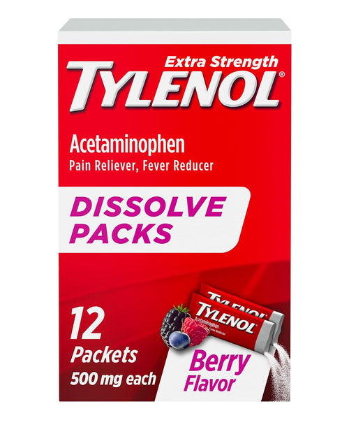 Load image into Gallery viewer, BB04/27 Tylenol Extra Strength 500mg Berry Flavor Dissolve Packs 12ct New
