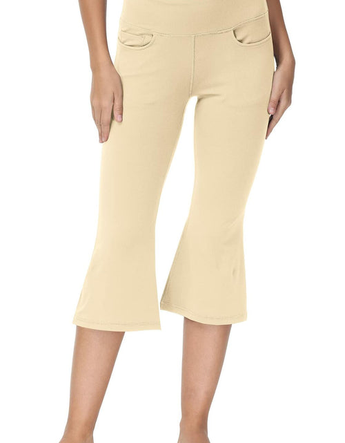 Load image into Gallery viewer, Cakulo Womens Capri Yoga Flare Pants Beige M Athletic Workout Pockets
