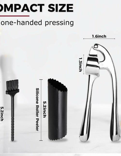 Load image into Gallery viewer, Kitessensu Garlic Press Set with Silicone Peeler &amp; Brush, Gloss Silver
