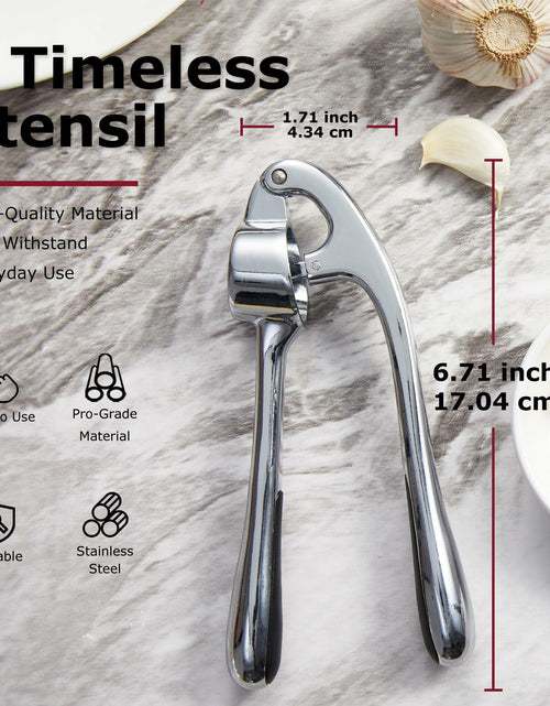 Load image into Gallery viewer, Kitessensu Garlic Press Set with Silicone Peeler &amp; Brush, Gloss Silver
