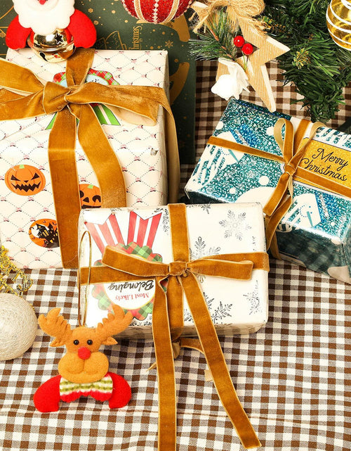 Load image into Gallery viewer, Yilloog 3 Rolls Christmas Velvet Ribbon 75 Yards 3/8 5/8 1 Inch Khaki Satin

