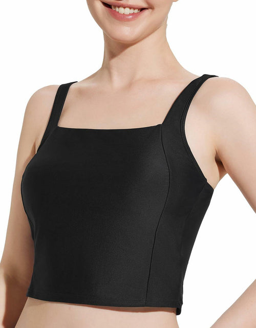 Load image into Gallery viewer, baleaf Women's Swim Top Modest Square Neck Tankini Black Size 36 Built-in Bra
