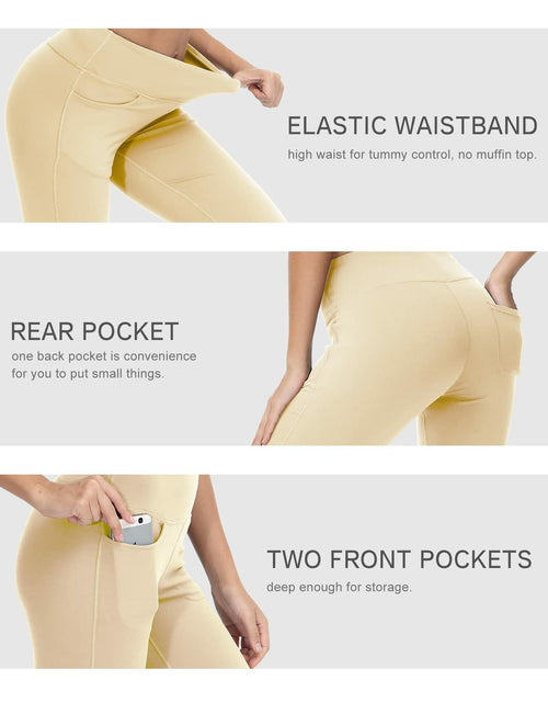 Load image into Gallery viewer, Cakulo Womens Capri Yoga Flare Pants Beige M Athletic Workout Pockets
