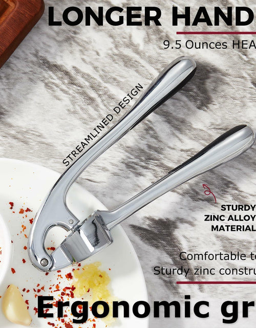 Load image into Gallery viewer, Kitessensu Garlic Press Set with Silicone Peeler &amp; Brush, Gloss Silver
