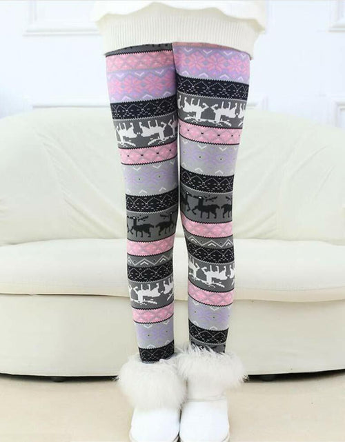 Load image into Gallery viewer, Rysly Girls Winter Thick Warm Fleece Lined Leggings Purple Elk Size 120
