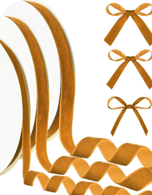 Load image into Gallery viewer, Yilloog 3 Rolls Christmas Velvet Ribbon 75 Yards 3/8 5/8 1 Inch Khaki Satin
