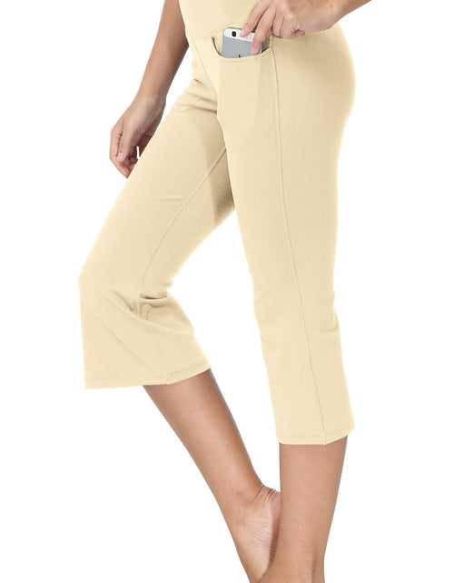 Load image into Gallery viewer, Cakulo Womens Capri Yoga Flare Pants Beige M Athletic Workout Pockets
