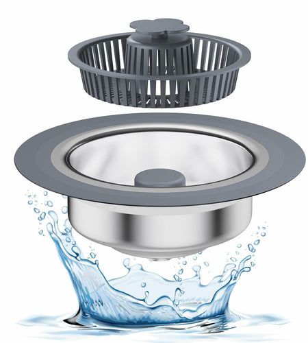 3-in-1 Stainless Steel Kitchen Sink Strainer Stopper Pop Up 3-1/2 Inch Drain