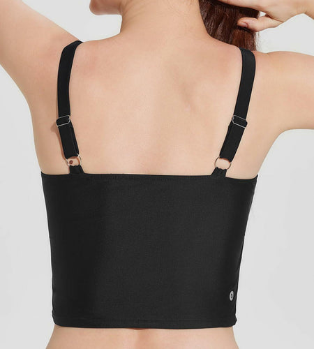 baleaf Women's Swim Top Modest Square Neck Tankini Black Size 36 Built-in Bra