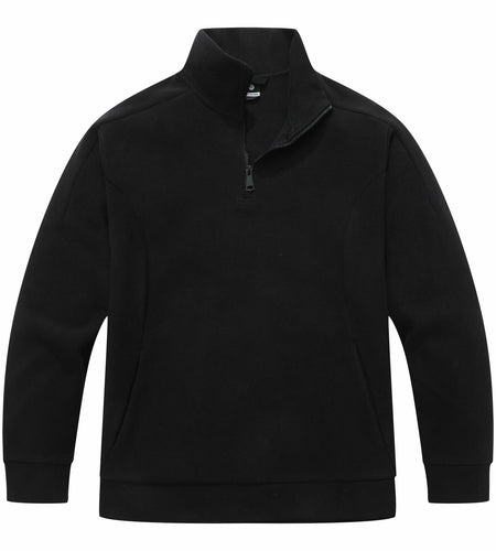 KAIDER Women's Plus Size Polar Fleece Pullover Jacket Black Quarter-Zip Long