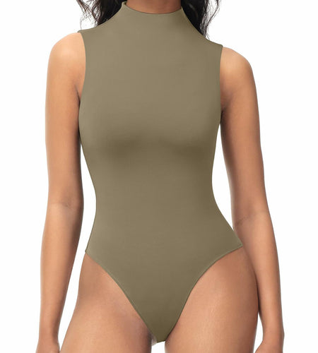 Women's Sleeveless Mock Turtle Neck Bodysuit Slim Fit Racerback Size M