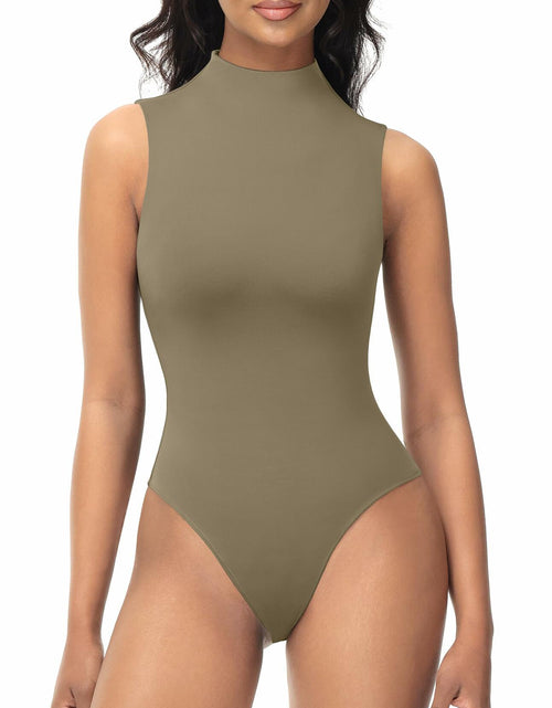 Load image into Gallery viewer, Women's Sleeveless Mock Turtle Neck Bodysuit Slim Fit Racerback Size M
