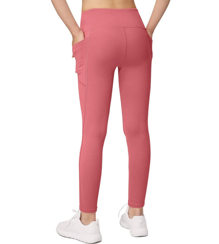 BHRIWRPY 4-Pack Girls Yoga Leggings with 2 Pockets Kids Active Workout Pants
