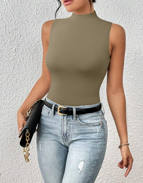 Load image into Gallery viewer, Women's Sleeveless Mock Turtle Neck Bodysuit Slim Fit Racerback Size M
