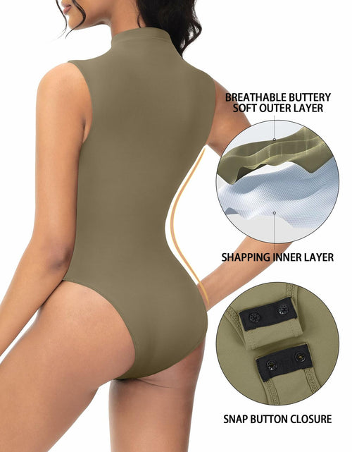 Load image into Gallery viewer, Women's Sleeveless Mock Turtle Neck Bodysuit Slim Fit Racerback Size M
