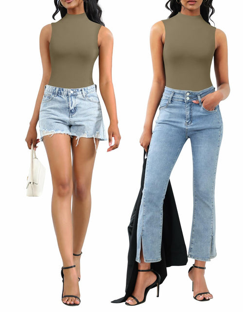 Load image into Gallery viewer, Women's Sleeveless Mock Turtle Neck Bodysuit Slim Fit Racerback Size M
