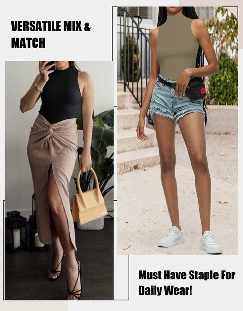 Load image into Gallery viewer, Women's Sleeveless Mock Turtle Neck Bodysuit Slim Fit Racerback Size M
