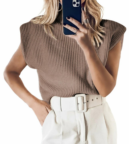 Hooever Women's Brown Turtleneck Sleeveless Knitted Sweater Vest Size S