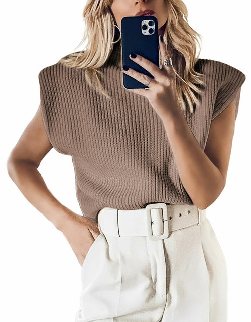 Load image into Gallery viewer, Hooever Women's Brown Turtleneck Sleeveless Knitted Sweater Vest Size S
