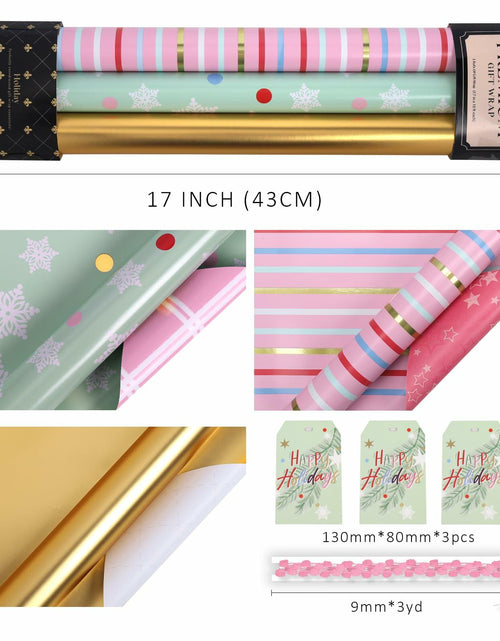 Load image into Gallery viewer, LaRibbons Christmas Wrapping Paper 3 Rolls 17x10ft Peace Pattern with Tags
