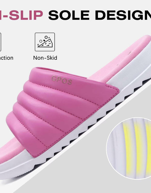 Load image into Gallery viewer, GPOS Womens Slides Memory Foam Cozy Open Toe Pink White Size 6
