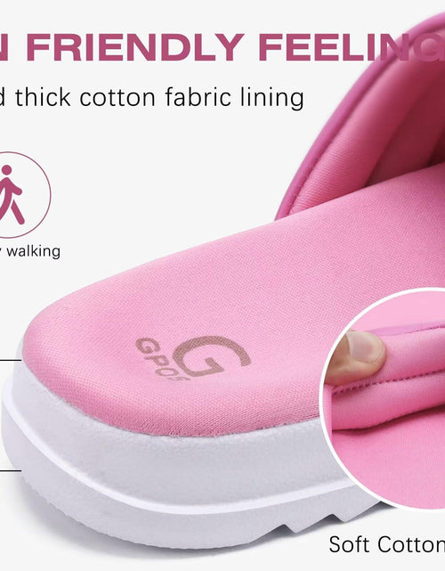 Load image into Gallery viewer, GPOS Womens Slides Memory Foam Cozy Open Toe Pink White Size 6
