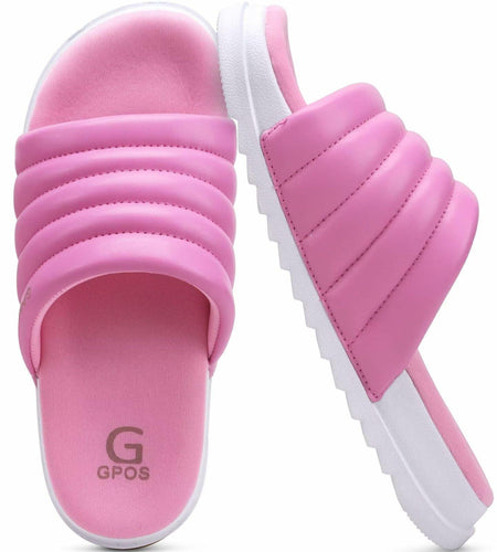 GPOS Womens Slides Memory Foam Cozy Open Toe Pink White Size 6