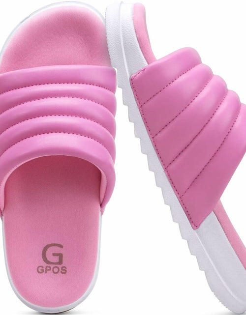 Load image into Gallery viewer, GPOS Womens Slides Memory Foam Cozy Open Toe Pink White Size 6
