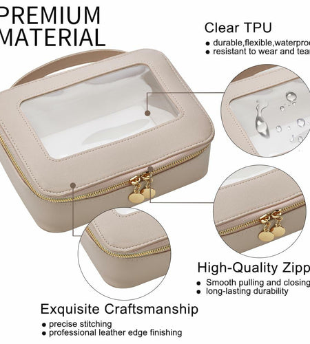 Leatvook Portable Makeup Bag Large Travel Cosmetic Organizer Brown