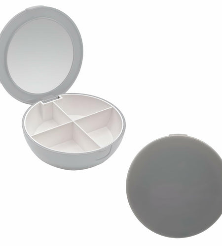 EZY DOSE Travel Pill Organizer Gray Compact Portable Medicine Case with Mirror