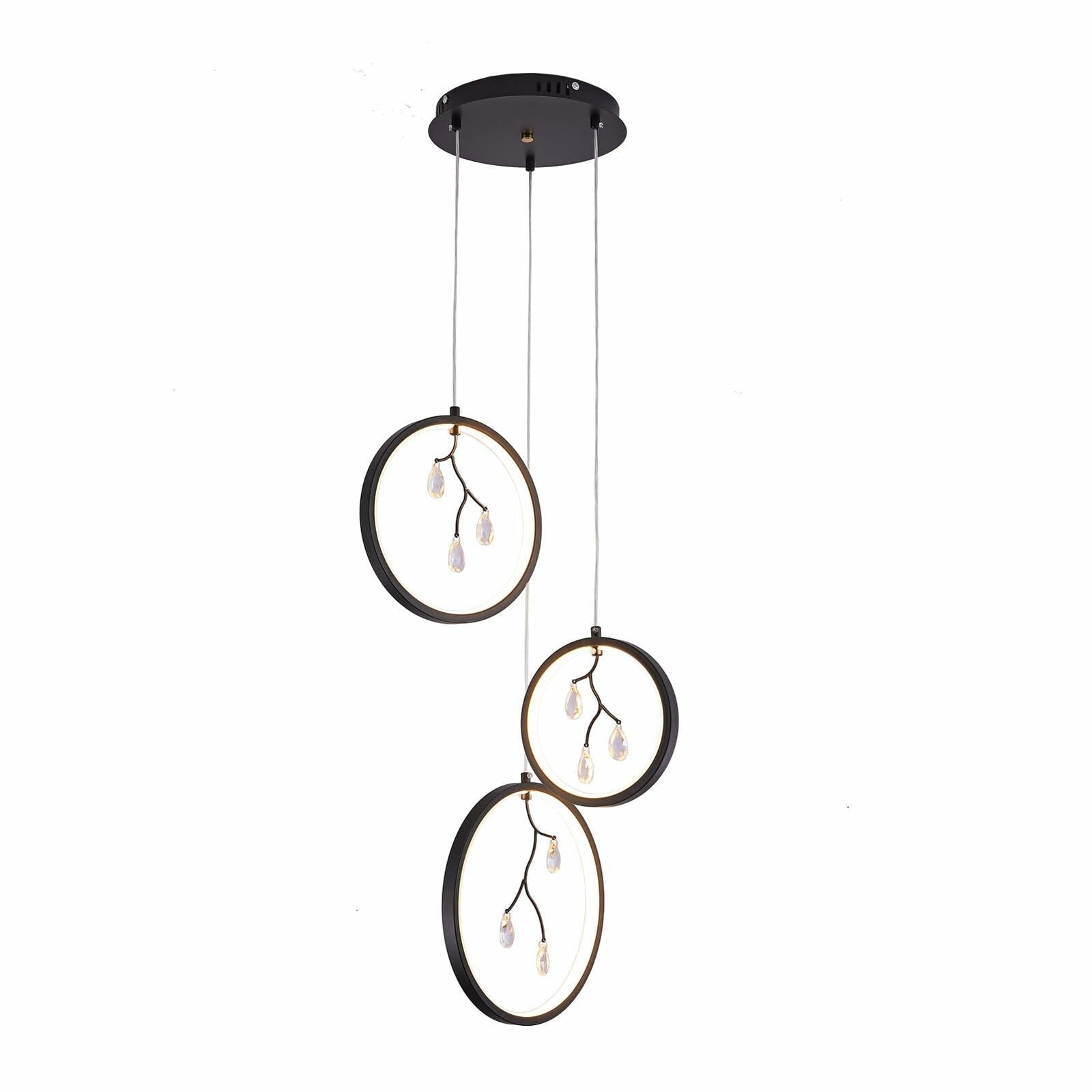 ACNENZIO Black 3-Light Pendant Lighting Fixture, Adjustable, Black 3-Ring