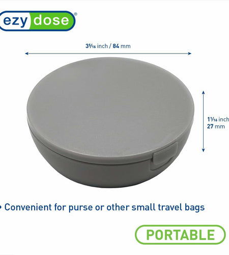 EZY DOSE Travel Pill Organizer Gray Compact Portable Medicine Case with Mirror