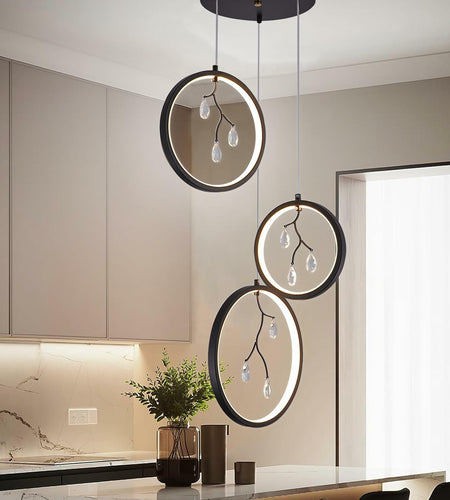 ACNENZIO Black 3-Light Pendant Lighting Fixture, Adjustable, Black 3-Ring