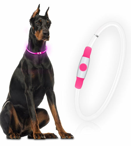 Flycoco LED Rechargeable Dog Collar Light Pink USB Adjustable Safety