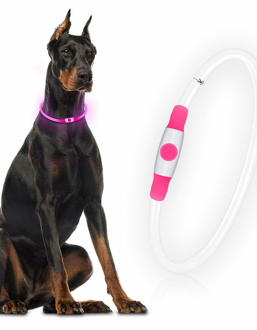 Load image into Gallery viewer, Flycoco LED Rechargeable Dog Collar Light Pink USB Adjustable Safety
