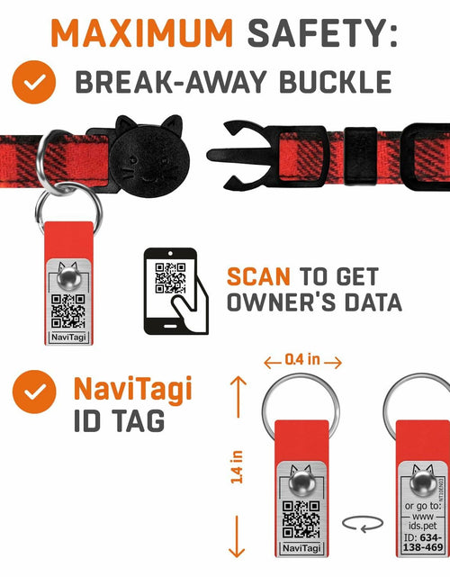 Load image into Gallery viewer, NaviTagi Cat Breakaway Collar XS Bell Bow Tie Personalized QR ID Kitten Adult
