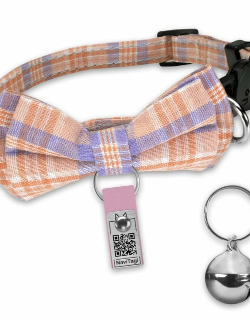 Load image into Gallery viewer, NaviTagi Cat Breakaway Collar XS Bell Bow Tie Personalized QR ID Kitten Adult
