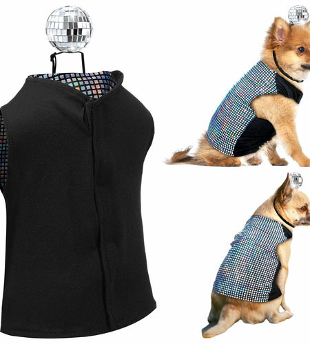 Huhumy Dog Costume Set M Disco Sequins Shirt & Disco Ball Headband
