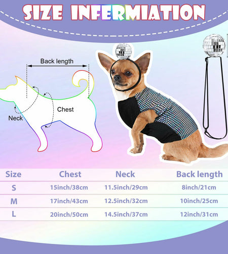 Huhumy Dog Costume Set M Disco Sequins Shirt & Disco Ball Headband